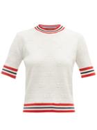 Matchesfashion.com Gucci - Gg Web Stripe Wool Blend Short Sleeved Sweater - Womens - Ivory Multi