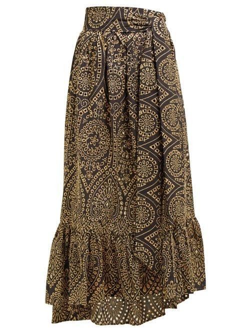 Matchesfashion.com Lisa Marie Fernandez - Nicole Broderie Anglaise Cotton Midi Skirt - Womens - Black Gold