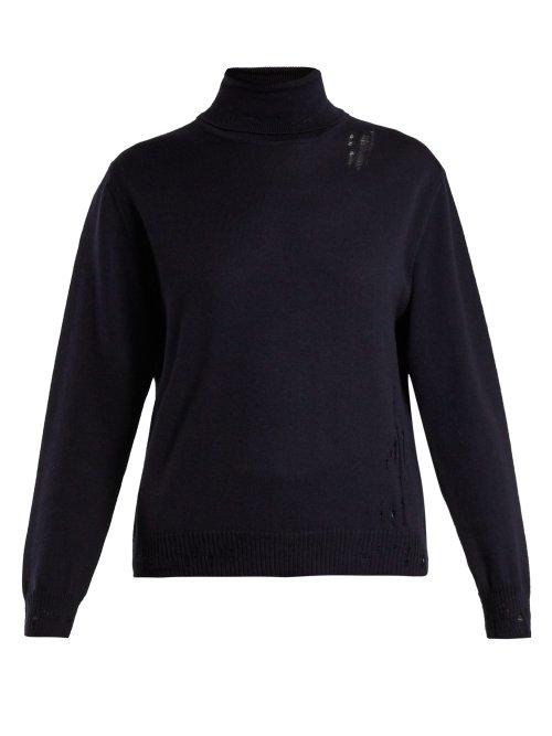 Matchesfashion.com Golden Goose Deluxe Brand - Pyxis Distressed Sweater - Womens - Navy