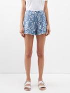 Juliet Dunn - Flower Block-print Cotton-blend Shorts - Womens - Navy Silver