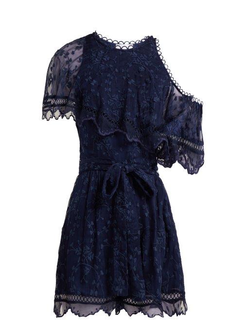 Matchesfashion.com Zimmermann - Mercer Bird Floating Silk Playsuit - Womens - Navy
