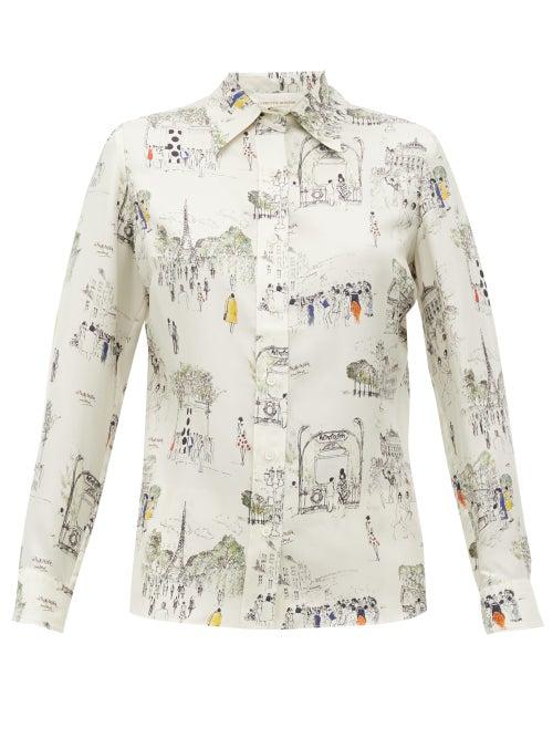 Matchesfashion.com La Prestic Ouiston - Joana Paris-print Silk-twill Shirt - Womens - White Multi