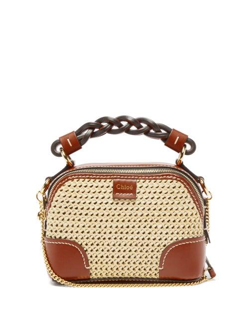 Ladies Bags Chlo - Daria Mini Raffia And Leather Cross-body Bag - Womens - Beige Multi