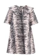 Ganni - Chelsea-collar Zebra-print Denim Mini Dress - Womens - Pink Multi