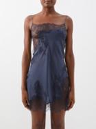 Carine Gilson - Lace-trimmed Silk-satin Slip Dress - Womens - Navy