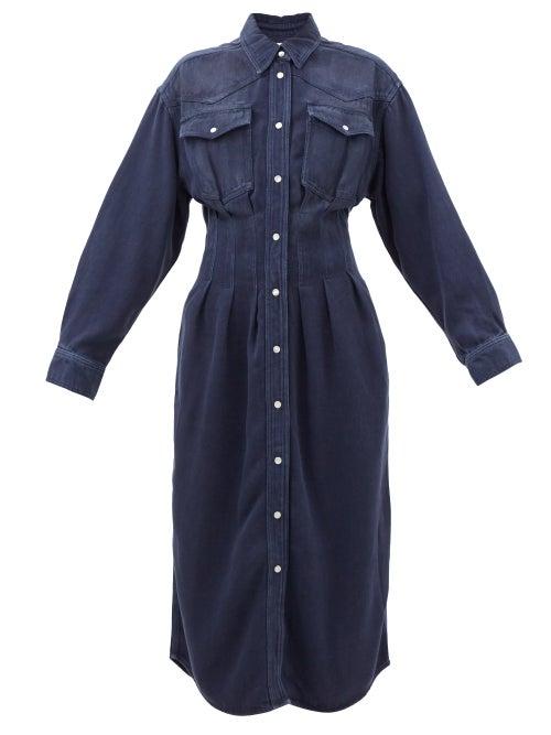 Isabel Marant Toile - Tomia Pintucked-waist Denim Shirt Dress - Womens - Navy