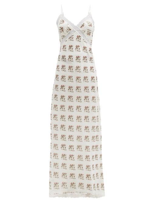 Matchesfashion.com Brock Collection - Floral-print Lace Cotton-blend Slip Dress - Womens - White Print