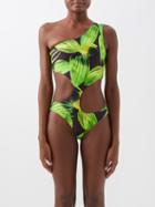 Louisa Ballou - Carve Cutout Tropical Recycled-fibre Swimsuit - Womens - Green Black