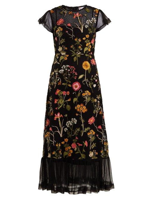 Matchesfashion.com Redvalentino - Floral Embroidered Cotton Mesh Dress - Womens - Black Multi