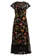 Matchesfashion.com Redvalentino - Floral Embroidered Cotton Mesh Dress - Womens - Black Multi