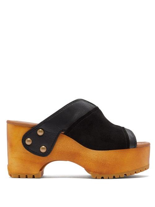 Matchesfashion.com See By Chlo - Suede-trimmed Platform Leather Clogs - Womens - Black