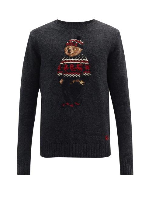Matchesfashion.com Polo Ralph Lauren - Jacquard-bear Wool Sweater - Mens - Dark Grey