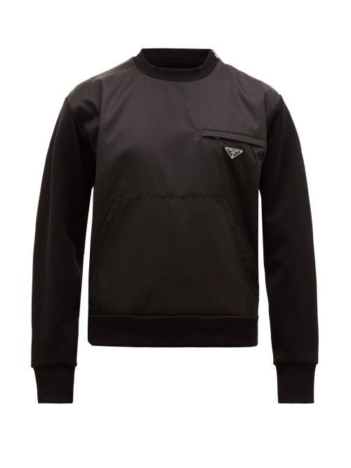 Matchesfashion.com Prada - Nylon Panel Cotton Blend Jersey Sweatshirt - Mens - Black