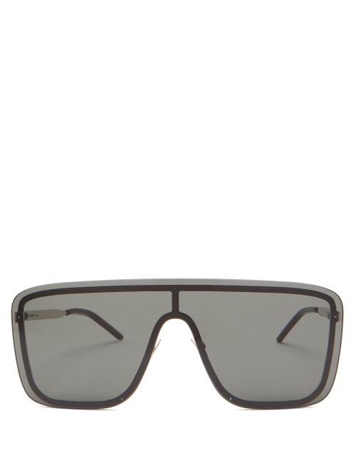 Matchesfashion.com Saint Laurent - Logo-engraved Shield Metal Sunglasses - Mens - Grey