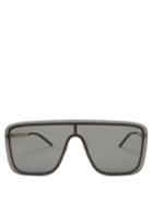 Matchesfashion.com Saint Laurent - Logo-engraved Shield Metal Sunglasses - Mens - Grey