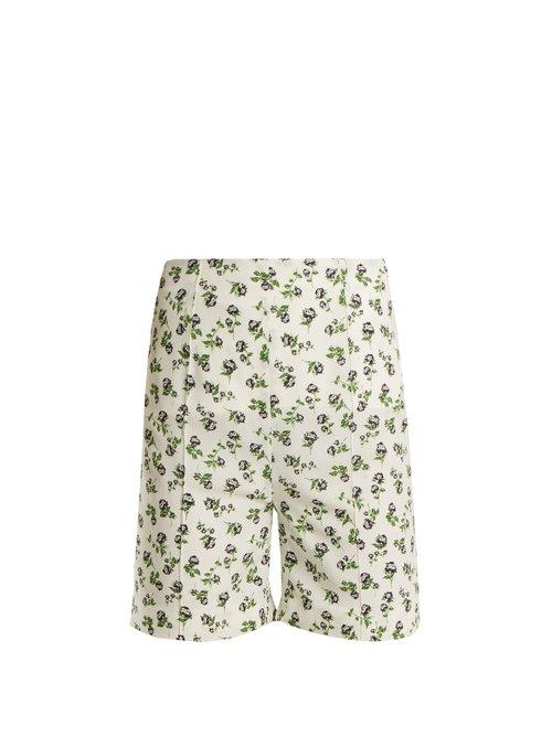 Matchesfashion.com Emilia Wickstead - Aloha Rose Print High Rise Georgette Shorts - Womens - White Print