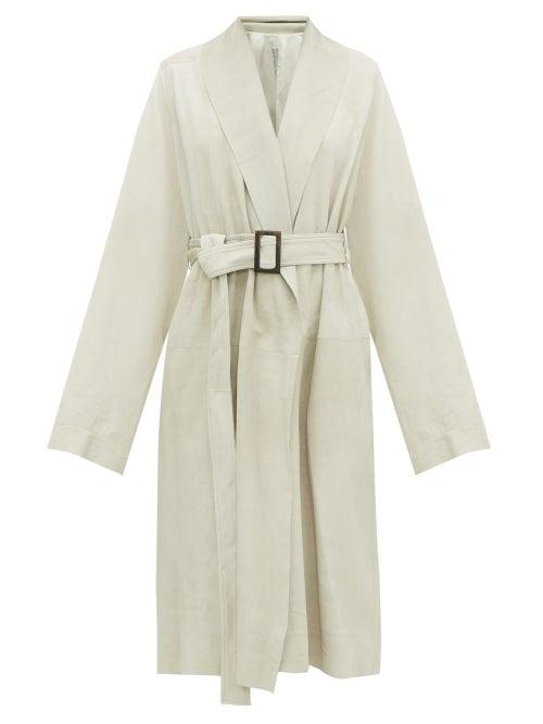 Matchesfashion.com Rick Owens Drkshdw - Distressed Draped Leather Coat - Womens - Grey