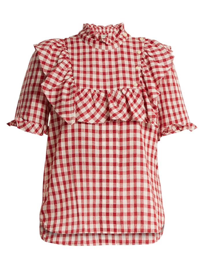 Lee Mathews Germaine Ruffle-trimmed Cotton-gingham Top