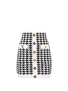 Ladies Rtw Balmain - High-rise Houndstooth Knitted Mini Skirt - Womens - Black White