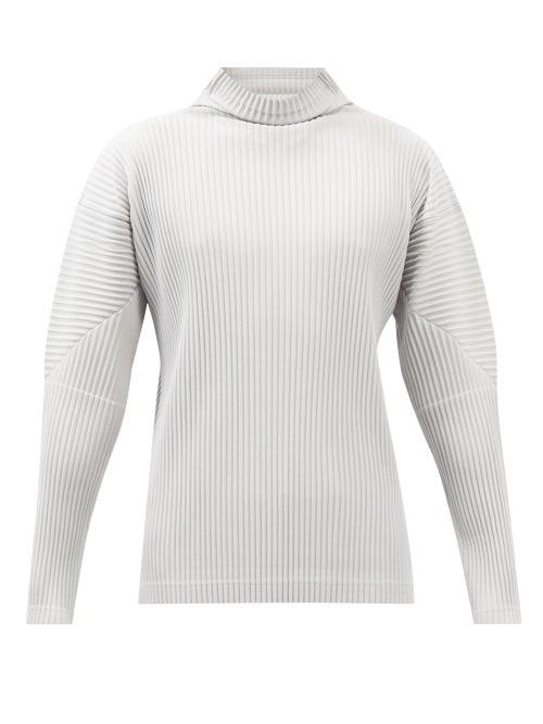Homme Pliss Issey Miyake - Roll-neck Pleated-jersey Long-sleeved Top - Mens - Grey
