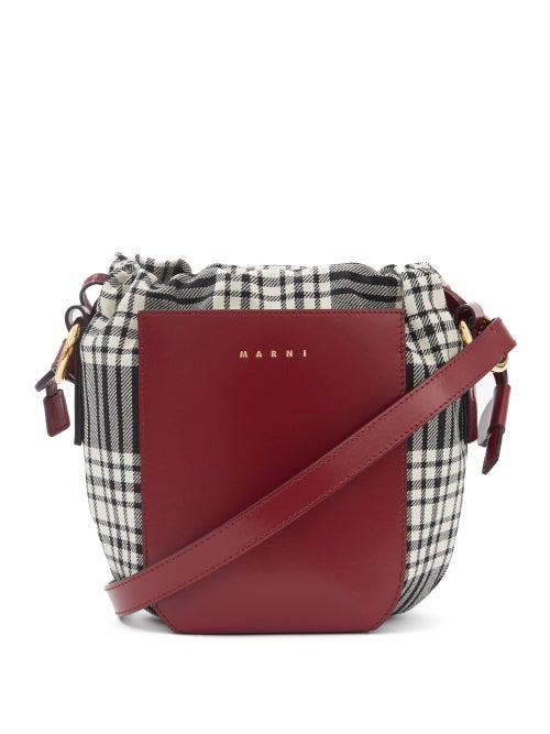 Ladies Bags Marni - Gusset Small Leather & Tartan Cross-body Bag - Womens - Red Multi