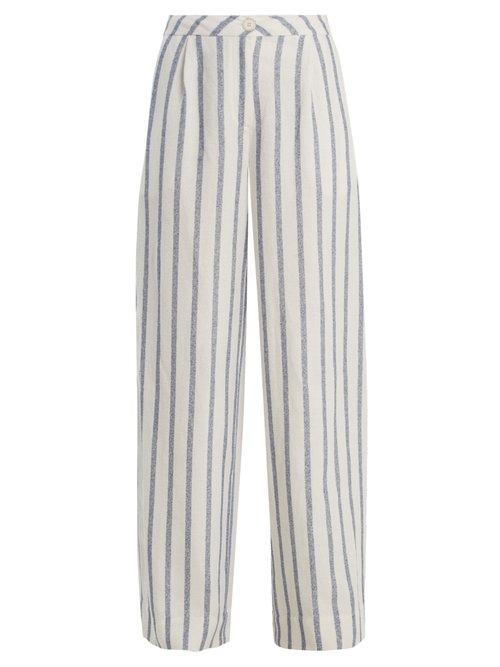 Matchesfashion.com Thierry Colson - Biarritz Spugna Wide Leg Striped Trousers - Womens - Blue Stripe