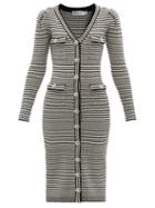 Matchesfashion.com Self-portrait - Striped Cotton-blend Cardigan Dress - Womens - Black White
