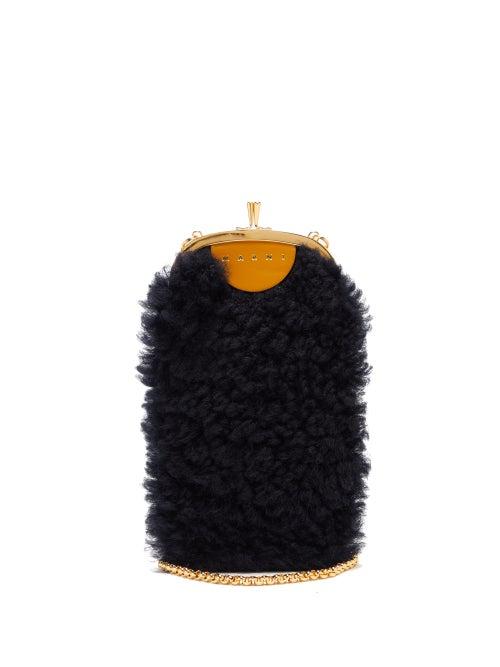Matchesfashion.com Marni - Portatelefono Shearling Cross-body Bag - Womens - Navy Multi