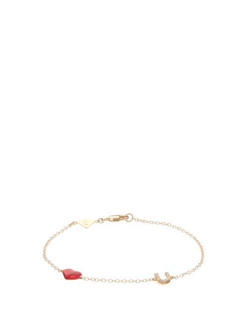 Matchesfashion.com Alison Lou - Love U Diamond & 14kt Gold Charm Bracelet - Womens - Gold