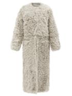 Raey - Collarless Curly Shearling Maxi Coat - Womens - Grey