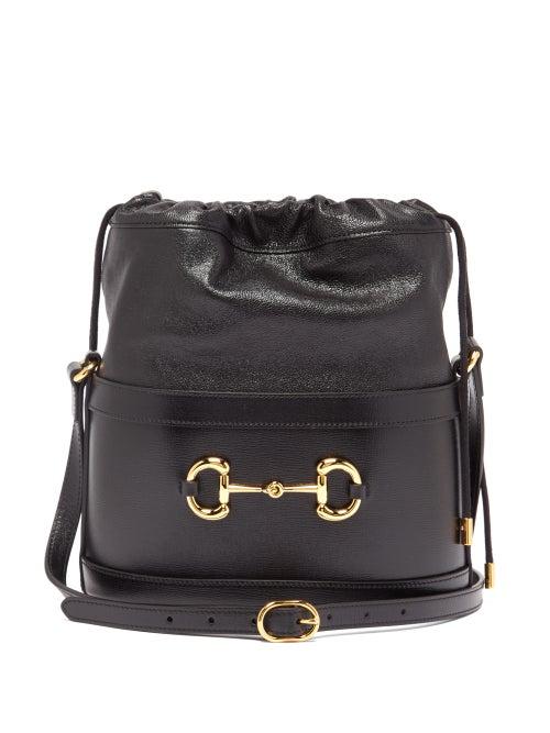 Matchesfashion.com Gucci - 1955 Horsebit Drawstring Leather Bucket Bag - Womens - Black