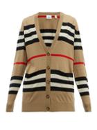 Matchesfashion.com Burberry - Icon Stripe Merino Wool Cardigan - Womens - Beige Multi