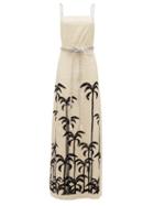 Matchesfashion.com Johanna Ortiz - Salonnire Palm Tree-embroidered Linen Maxi Dress - Womens - Cream Multi