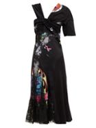 Matchesfashion.com Marine Serre - Patchwork Floral Lace And Cotton Jersey Midi Dress - Womens - Black Multi