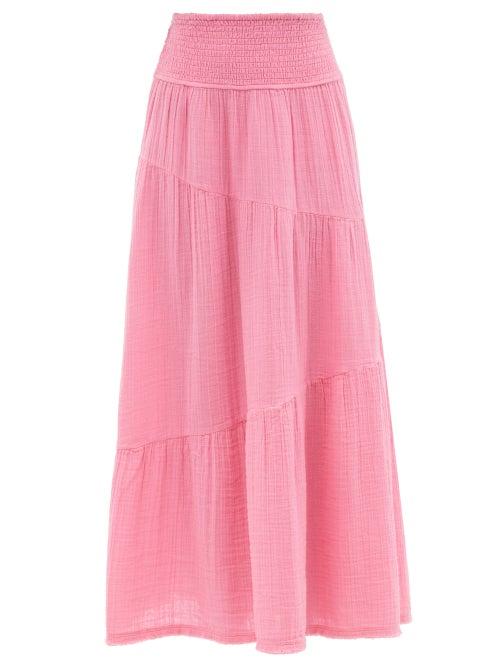 Anaak - Pushkar Shirred-waist Cotton-gauze Midi Skirt - Womens - Pink