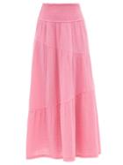Anaak - Pushkar Shirred-waist Cotton-gauze Midi Skirt - Womens - Pink