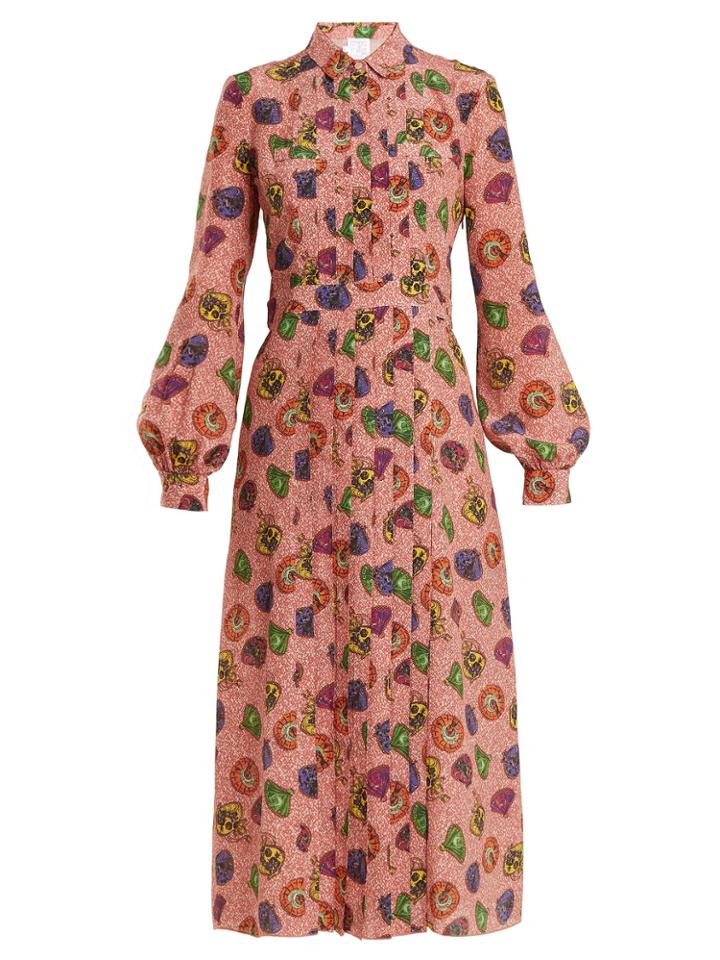Stella Jean Graphic-print Pleat-front Silk Shirtdress