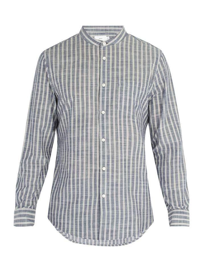Onia Eddy Striped Mandarin-collar Shirt