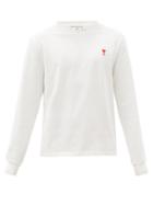 Matchesfashion.com Ami - Ami De Coeur-appliqu Cotton Long-sleeved T-shirt - Mens - Cream