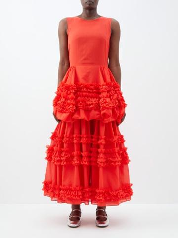 Molly Goddard - Delores Ruffled Cotton-voile Dress - Womens - Red