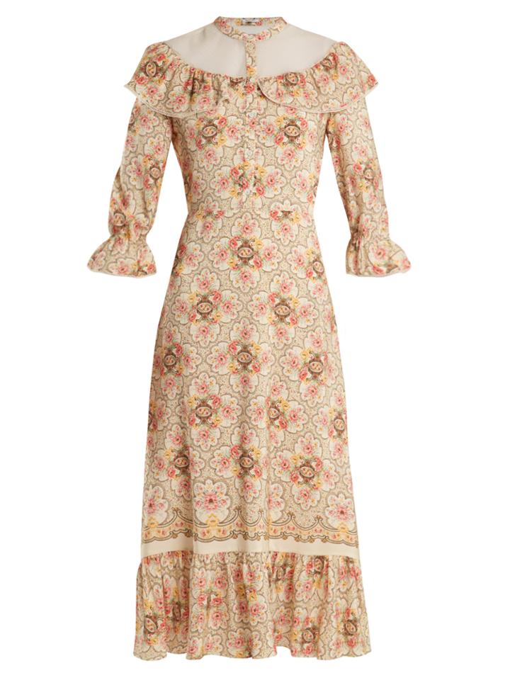 Vilshenko Emilie Lace-insert Silk Crepe De Chine Dress
