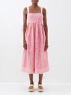 Ulla Johnson - Ardelle Embroidered Cotton-blend Midi Dress - Womens - Pink