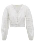 Matchesfashion.com Loveshackfancy - Salida Cropped Cotton Swiss Dot Blouse - Womens - White