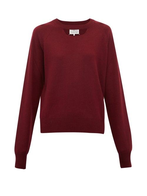 Matchesfashion.com Maison Margiela - Cut Out Wool Sweater - Womens - Burgundy