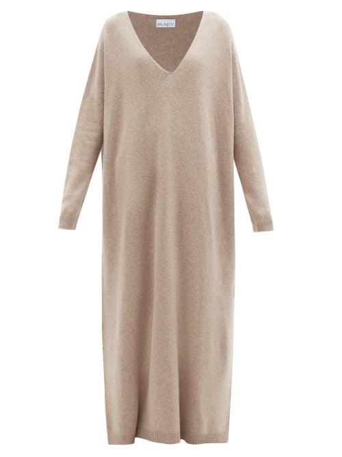 Raey - Clean V-neck Knit Dress - Womens - Beige