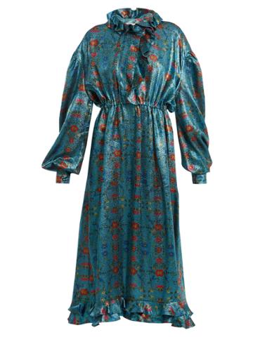 Preen By Thornton Bregazzi Linnet Floral-print Silk-blend Lam Midi Dress