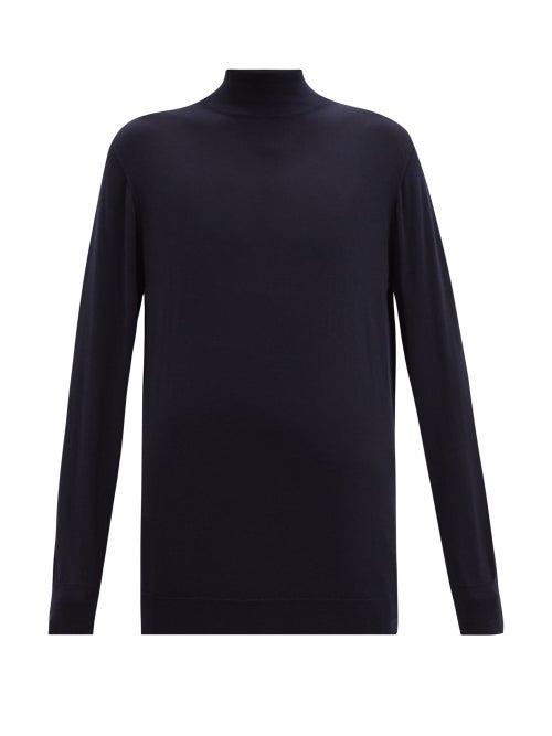 Matchesfashion.com Connolly - Longline Stand-neck Wool Sweater - Womens - Navy