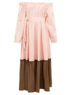 Matchesfashion.com On The Island By Marios Schwab - St Barts Off-the-shoulder Cotton-poplin Dress - Womens - Pink Multi