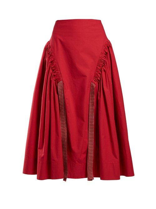Matchesfashion.com Fendi - Ruched Cotton Skirt - Womens - Red