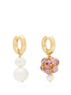Matchesfashion.com Timeless Pearly - Mismatch Crystal & Pearl Gold Plated Earrings - Womens - Pearl
